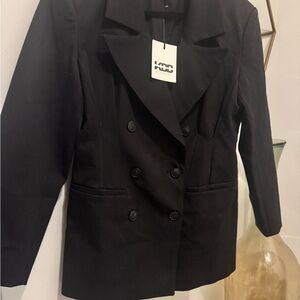 KBB by Kahlana Classic Black Double-Breasted Cinched Waist Blazer